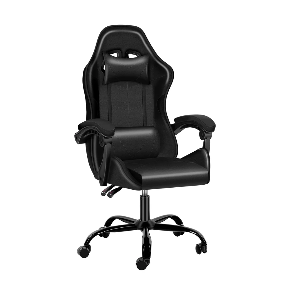 Simple Deluxe Office Computer Ergonomic Video Game, Red Chair, Without footrest, Black